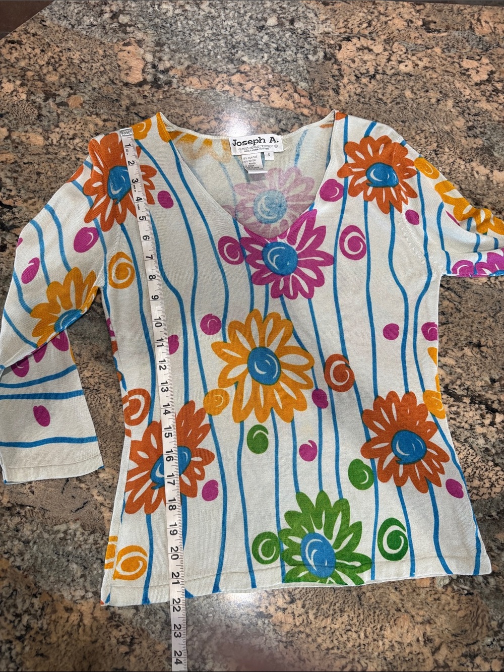 Joseph Floral V-Neck Top in White with Pink, Orange, Blue and Green Flowers - Picture 6 of 6